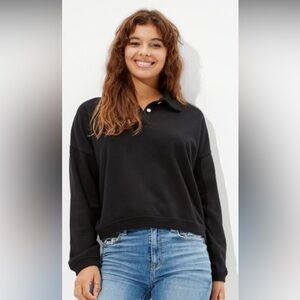 American Eagle AE FLEECE POLO SWEATSHIRT, XXL Black​